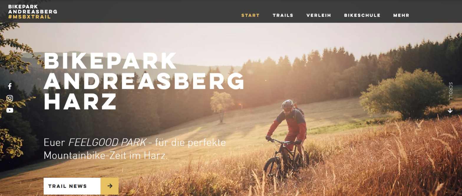 Die Startseite des Bikeparks St.Andreasberg.